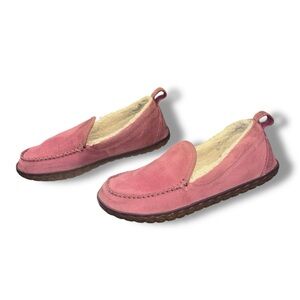 LL Bean Womens 9 Wicked Good Suede Shearling Moccasin Slippers Pink 301055